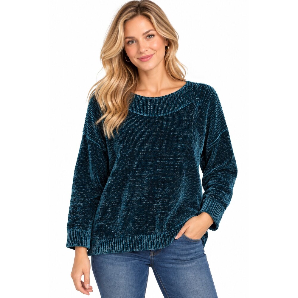 Pure Jill J.Jill Chenille Sweater Size Medium Teal Knit Soft Cozy Long Sleeve